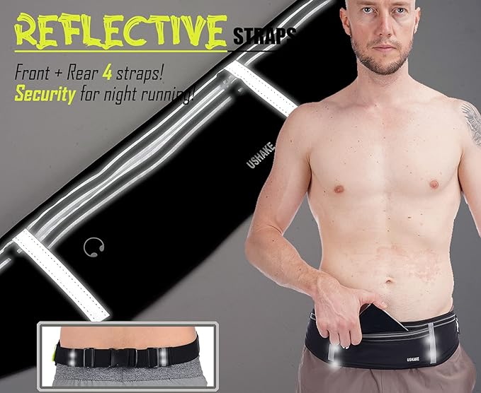 USHAKE Slim Running Belt, Workout Fanny Pack for Men Women,Exercise Waist Pack for Apple iPhone Holder, Runner Belt for Running Walking Cycling Camping Gym