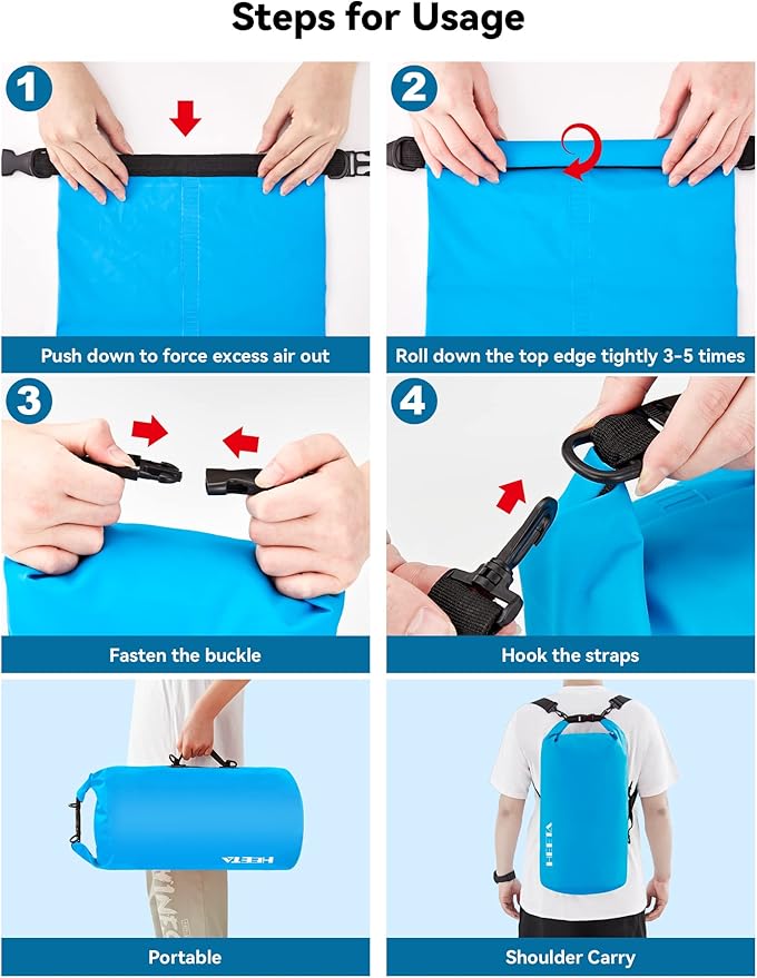 HEETA Waterproof Dry Bag for Women Men(Upgraded Version) 5L/10L/20L/30L/40L Roll Top Lightweight Dry Storage Bag Backpack with Emergency Whistle for Travel, Swimming, Boating, Kayaking, Camping, Beach