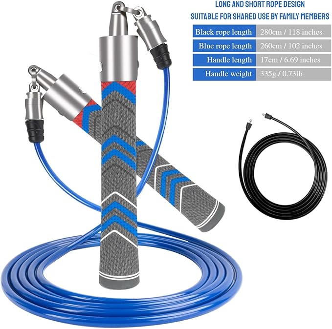 Weighted Jump Rope for Men Women with 110"&102" Abrasion-resistant Cable, Φ=6mm Crossropes jump rope with Rubber Grip,360 Degree Spin,Tangle Free,Suitable for Fitness Cardio,Boxing & Workout