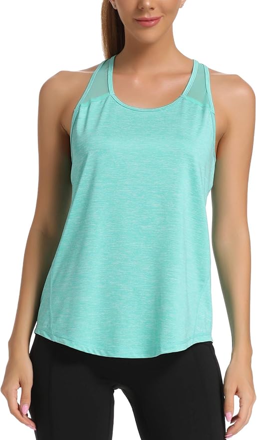 Aeuui Womens Workout Tops for Women Racerback Tank Tops Mesh Yoga Shirts Athletic Running Tank Tops Sleeveless Gym Clothes