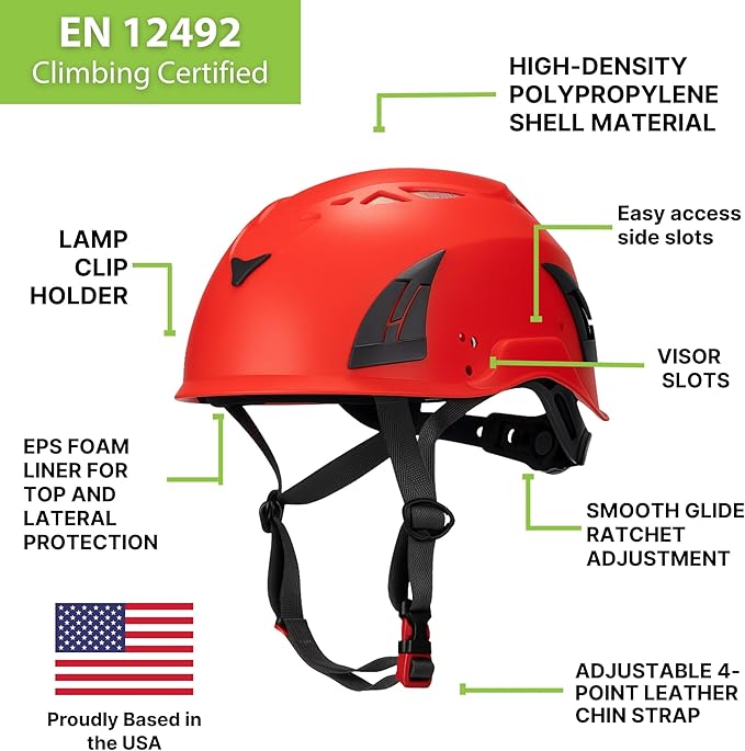 Land Helmets ClimbPro Safety Helmet for Rock Climbing – Lightweight & Durable Hard Shell with Adjustable Chin Strap and Accessory Slots – Ideal for Indoor & Outdoor Adventure
