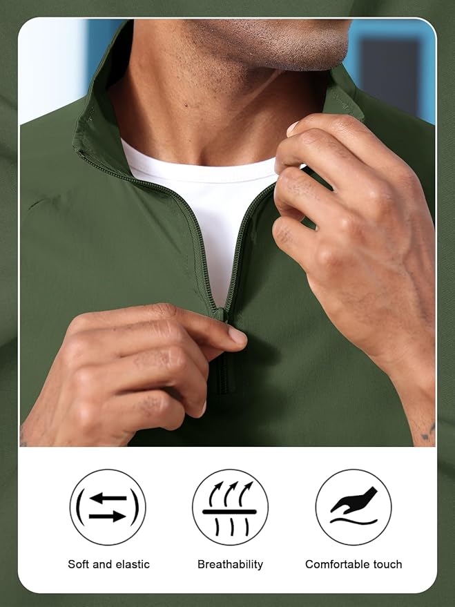 Aulemen Men's Casual Quarter Zip Pullover-Athletic Windbreaker Lightweight Jackets Hiking Golf for Men Mock Neck with Pockets