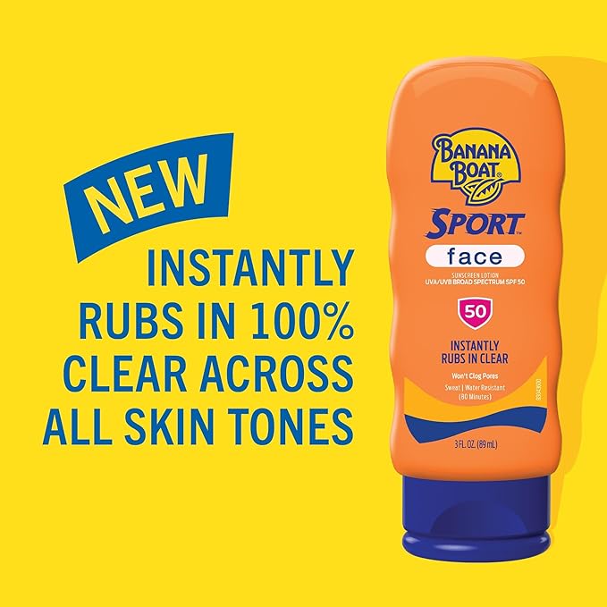 Banana Boat Sport Sunscreen for Face SPF 50, 3oz | Travel Size Sunscreen SPF 50, Travel Sunblock Lotion, Sun Screen Protector for Face and Body, Suntan Lotion, Bloqueador Solar, Sun Care, 3 fl oz