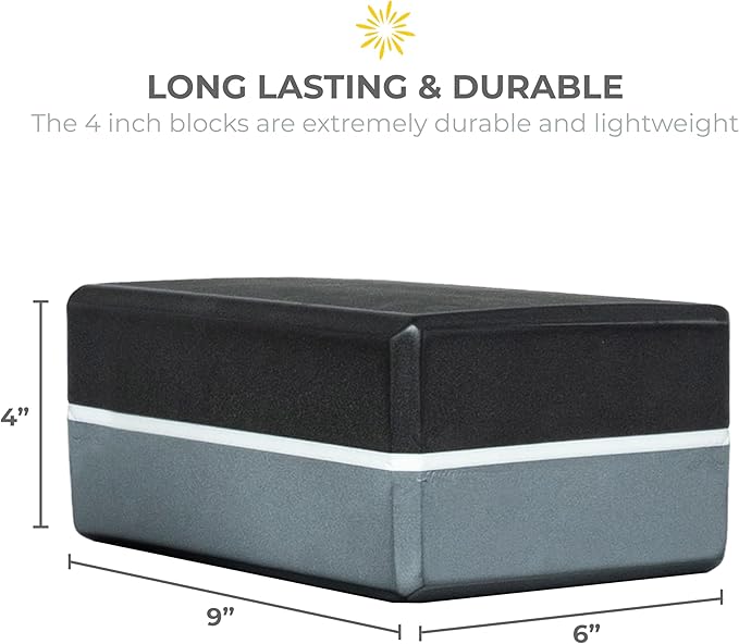 Sunshine Yoga 4" Striped Yoga Block, 10 Pack Bulk EVA Foam Yoga Blocks, Firm and Supportive Yoga Brick, Balance Foam for Stretching, Pilates, and Workout, 4" x 6" x 9"