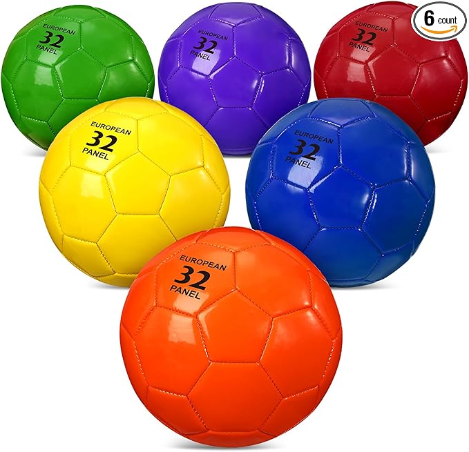 HyDren 6 Pcs Soccer Ball with Pump Colorful Official Soccer Ball for Kids Youth Adult Indoor Outdoor Soft Sport Gift for Training Practice Game