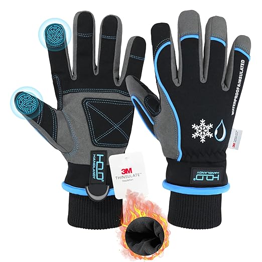 HANDLANDY Waterproof Insulated Work Gloves, 3M Thinsulate Thermal Winter Gloves for Men Women Touch Screen, Warm Ski Snowboard Cold Weather Gloves (XL, Blue)