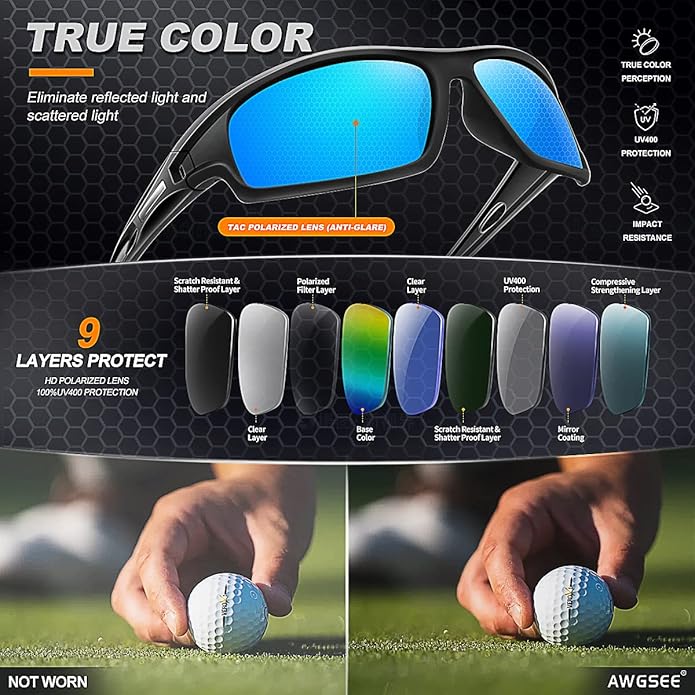 Polarized Sports Sunglasses for Men 100% UV Protection Wrap Around Unbreakable Sun Glasses for Fishing Driving