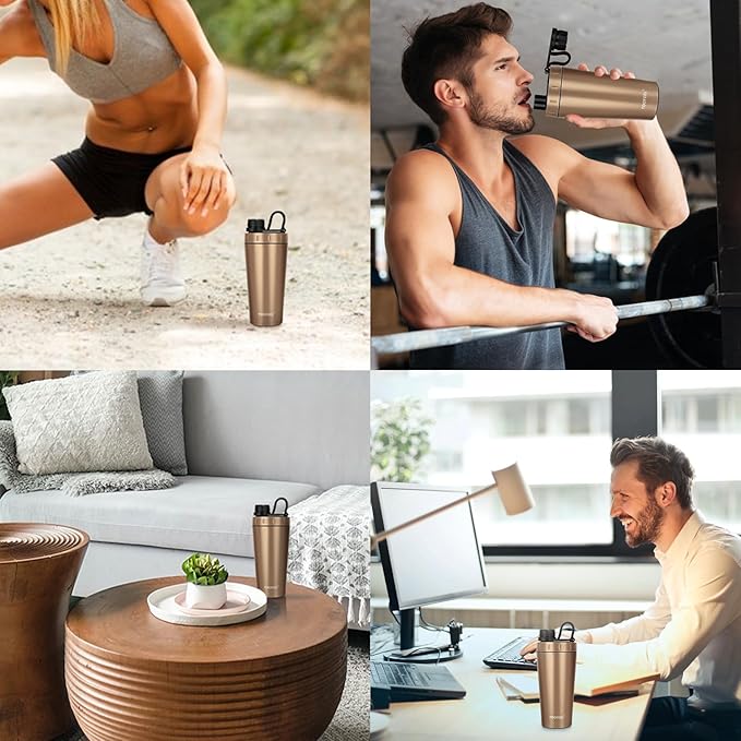TOOFEEL Insulated Protein Shaker Bottle - 20 oz Stainless Steel Shaker Cups for Protein Shakes, Stays Cold/Hot, Double Walled Vacuum Metal Protein Shaker, BPA Free Leakproof Gym Shaker Bottle