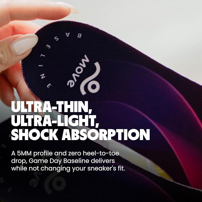 MOVE Baseline - All-Purpose Insoles - Sock Liner - Ultra Thin Shock Absorption - Maximum Freedom of Movement and Energy Return for Cleats, Shoes, Running, Basketball, Baseball (M10-10.5/WM11.5-12)