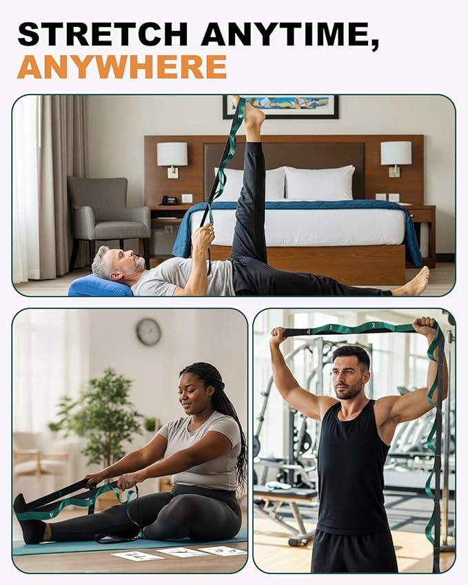 Trideer Stretching Strap for Physical Therapy, Non-Elastic Yoga Straps for Stretching with 10 Loops, Durable Nylon Stretch Bands for Exercise, Pilates, Gymnastics, Leg Stretcher with Guidance and Drawstring Bag