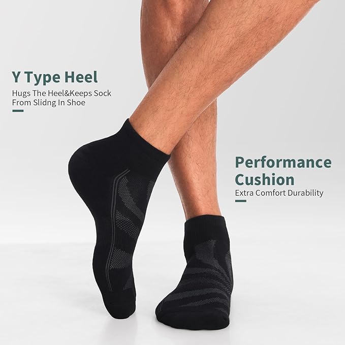 Lapulas 6 Pack Men's Ankle Socks with Cushion, Cotton Quarter Socks for Sport Training Running