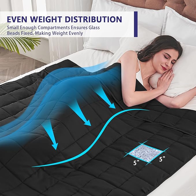 yescool Weighted Blanket for Adults (25 lbs, 88” x 104”, Black) Cooling Heavy Blanket for Sleeping Perfect for 240-260 lbs, King Size Breathable Blanket with Premium Glass Bead