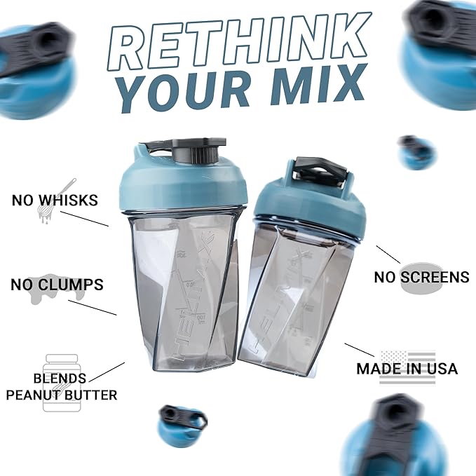 HELIMIX 1.5 Vortex Blender Shaker Bottle Holds Upto 20oz | No Blending Ball or Whisk | USA Made | Portable Pre Workout Whey Protein Drink Shaker Cup | Mixes Cocktails Smoothies Shakes | Top Rack Safe