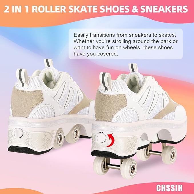 CHSSIH Roller Skate Shoes for Girls, Kids, Women, Men & Adults – Retractable Shoes with Wheels | Pop-Out High Roller Skating Shoes That Turn Into Sneaker Skates