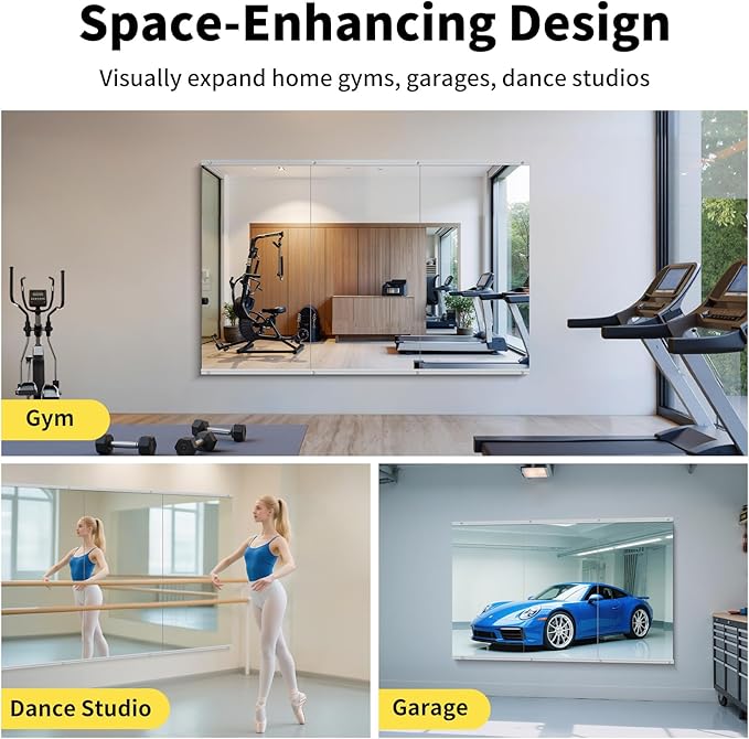 Home Gym Mirror - 55x28 Inch, 2PCS Frameless Tempered Glass Full Body Mirror for Wall Mount - Ideal for Yoga, Workout, Bedroom, Dance Studio (Silver)