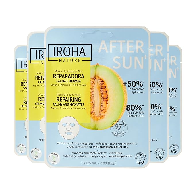 IROHA NATURE, Skin Care Mask to Repair and Soothe After Sun Exposure - Pack of 5 Pieces