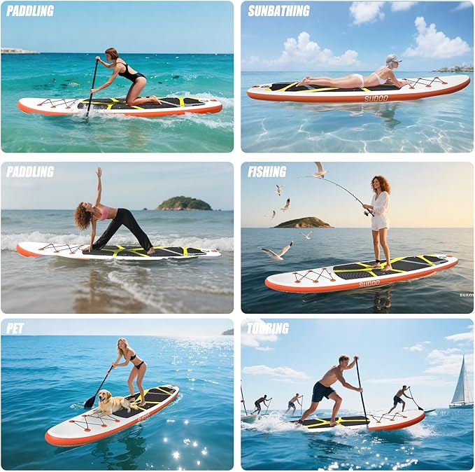 Inflatable Stand Up Paddle Board 10‘x30‘‘- Ultra-Light SUP with Backpack, Pump, Paddle, Coil Leash, 3 Fins, Repair Kit, Stable Design, Non-Slip EVA Deck for Adults & Youth