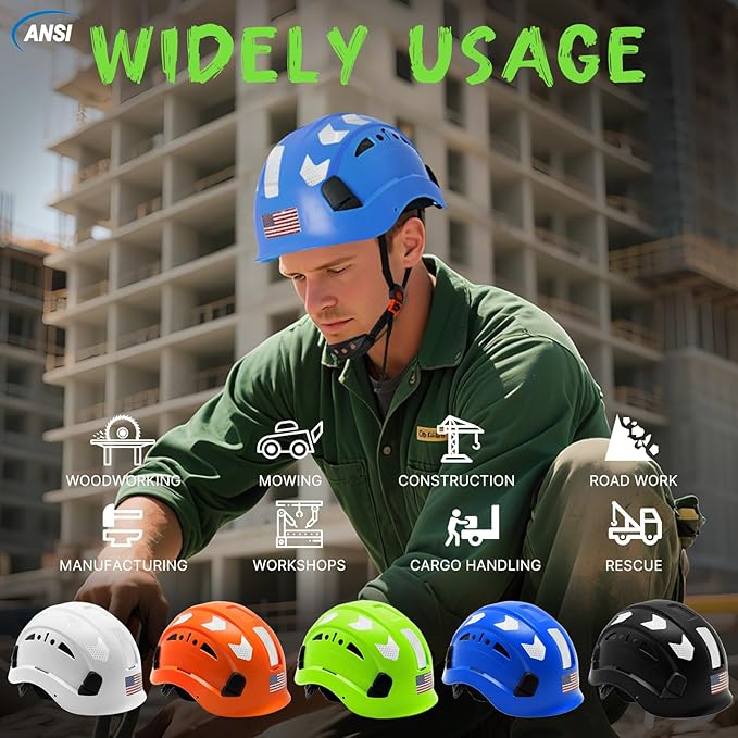 AOLAMEGS Construction Safety Hard Hat - ANSI Z89.1 Type Ι OSHA Approved Safety Helmets with Chin Straps Lightweight Reflective Vented ABS Hard Hats For Men Women Industrial Workwear 6-point Suspension