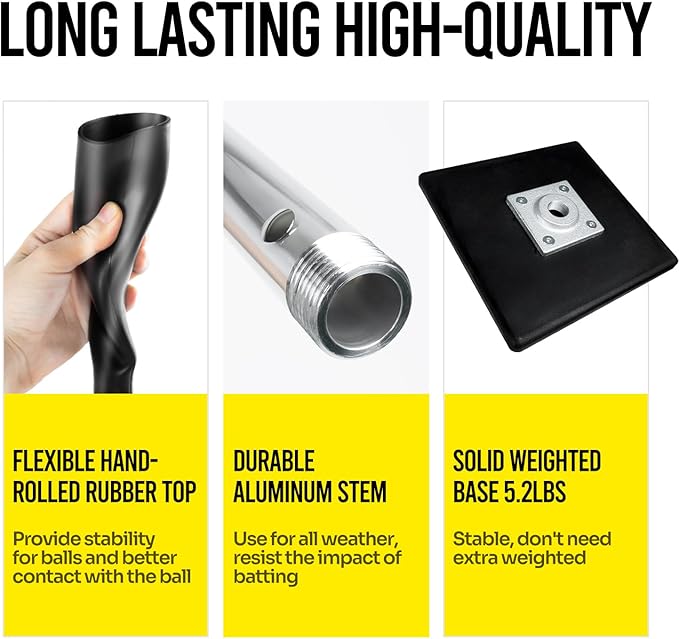 Baseball Batting Tee, Height Adjustable 20-27 inch for Kids and Youths, Durable Hitting Tee for Baseball/Softball with Rubber Top,Heavy-Duty Base| Easy Setup and Carrying