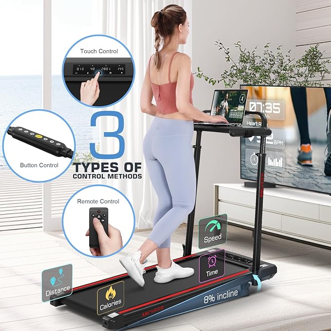 Walking Pad Treadmill with Desk Workstation,3.0 HP Foldable Treadmills with 12% Incline & Handle Bar,300lbs Capacity,2s Folding,Ultra-Quiet,Small/Compact Under Desk Treadmills for Home Ofiice