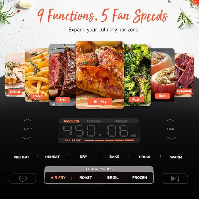 COSORI Air Fryer 9-in-1, Compact & Large 6-Qt, Fast Turbo Modes, 90–450°F Precise Heat for Even Results, Up to 95% Less Oil*, Roast, Bake, Dry, Reheat, Frozen, Broil, Proof, 120V, TurboBlaze, Ceramic