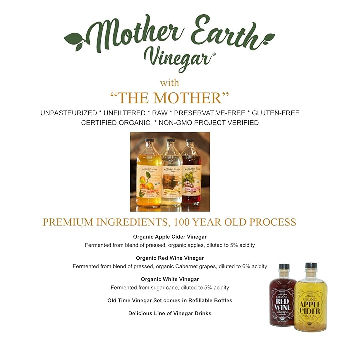 Mother Earth, Organic Red Wine Vinegar with The Mother, Fresh Pressed Organic Cabernet Grapes, ORWV, RWV, Raw, Unpasteurized, Unfiltered (1/16oz Glass Bottle)