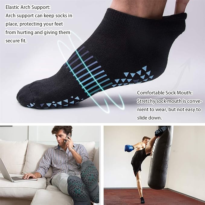 Hylaea Unisex Non Slip Socks with Grip for Yoga, Hospital, Pilates, Barre | Ankle, Cushioned