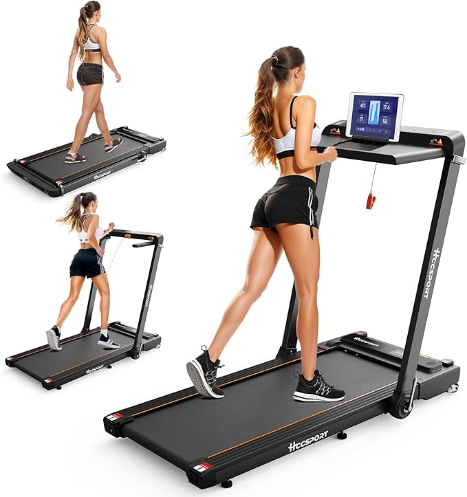 Treadmill with Incline, 3 in 1 Under Desk Treadmill Walking Pad with Removable Desk Workstation 3.5HP Foldable Compact Walking Treadmills for Home Small Office with Wristband Remote Control