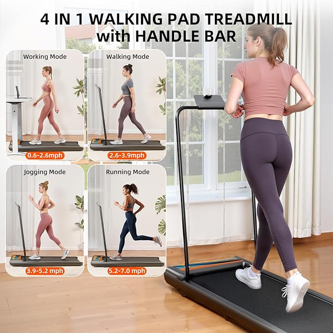 Walking Pad Treadmill, Adjustable 10% Incline 450LBS Capacity, 3.5HP 4 in 1 Portable Treadmills for Home Office, Under Desk Treadmill with Handle Bar, LED Display Remote Control
