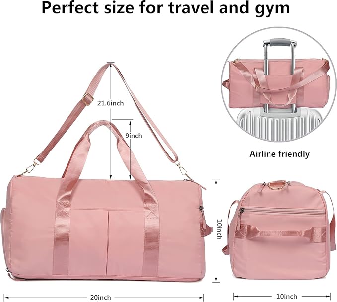 MABROUC Duffle Bag For Women, Sports Duffel Bag for Gym with Wet Pocket & Shoe Compartment, Overnight Weekender Travel Bag