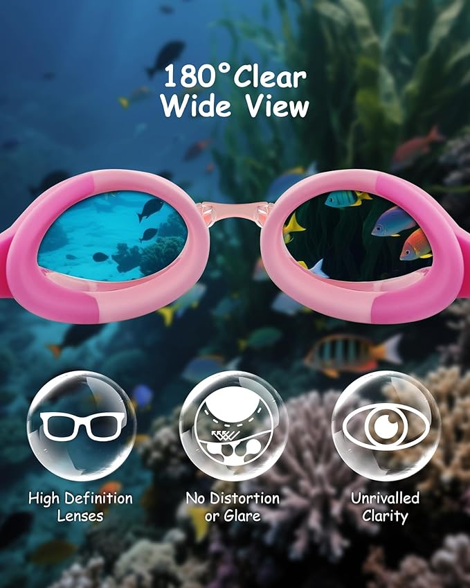 Kids Swim Goggles, Anti-fog and UV Protection with Swim Cap for Age 3-15 Youth Boys Girls Toddler