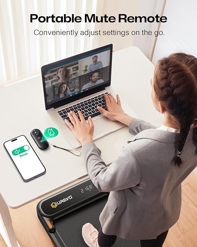 UREVO Strol 2E Smart 2-in-1 Folding Treadmill, Compact Walking Pad with Safety Handle, Plug and Play, Dual LED Display, Workout APP, Walking or Running for Home Office, Remote Included