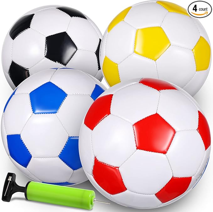 HyDren 4 Pack Soccer Ball with Pump Official Size 4/5 Deflated Soccer Balls Bulk for Outdoor Indoor Practice Training Sport Gift for Kids Boys Teen Youth Adult