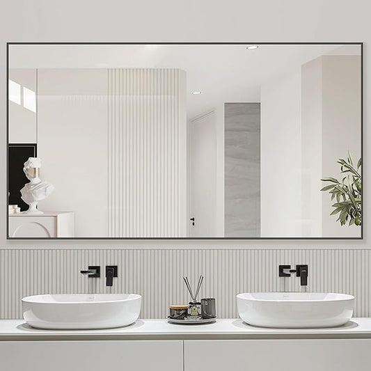 60x36 Inch Black Bathroom Mirror for Wall, Aluminum Frame Rectangle Rectangular Vanity Mirror, Modern Large for Bedroom, Living Room, Horizontal or Vertical