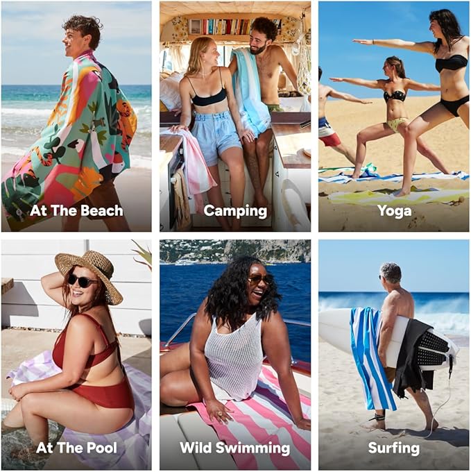 Dock & Bay Beach Towel - Quick Dry, Sand Free - Compact, Lightweight - 100% Recycled - Includes Bag - Wild Things - Extra Large (200x90cm, 78x35)