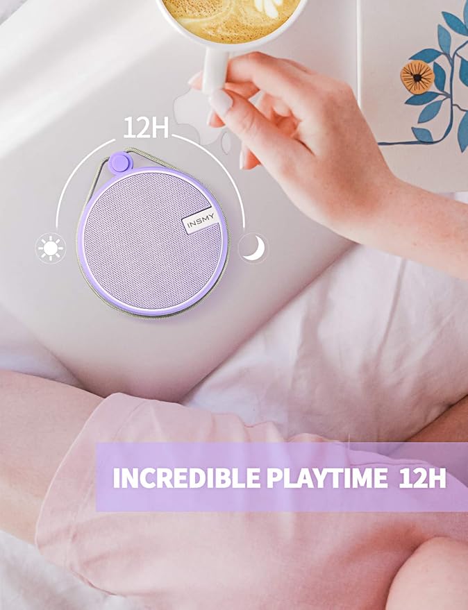 INSMY C12 IPX7 Waterproof Shower Bluetooth Speaker, Portable Small Speaker, Speakers Bluetooth Wireless Loud Clear Sound Support TF Card Suction Cup for Kayak Canoe Beach Gift (Purple)