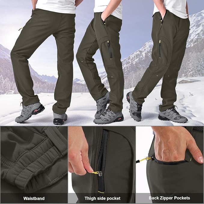 Toomett Men's hiking Snow Pants Skiing Winter Insulated Fleece lined Outdoor Water Repellent camping,walking,fishing