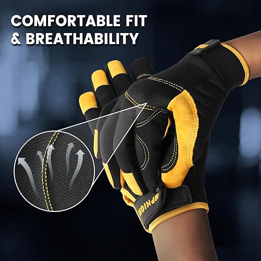 JUMPHIGH Work Gloves for Men, Multi-Functional Light Duty Mechanic Gloves, Outdoor, Performance Fit, Touch Screen, Abrasion Resistant