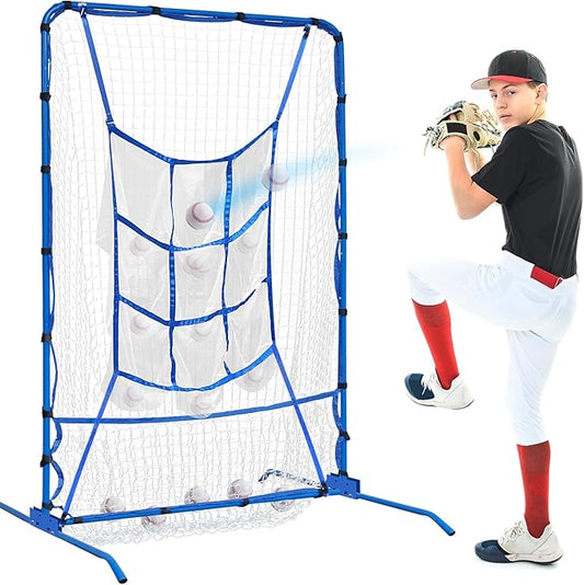 6FT Baseball Pitching net, 9-Pocket Pitcher Net with Strike Zone, Adjustable Height Target Throwing Trainer, Baseball Softball Practice Net with Carry Bag for Beginners/Professionals Outdoor Indoor