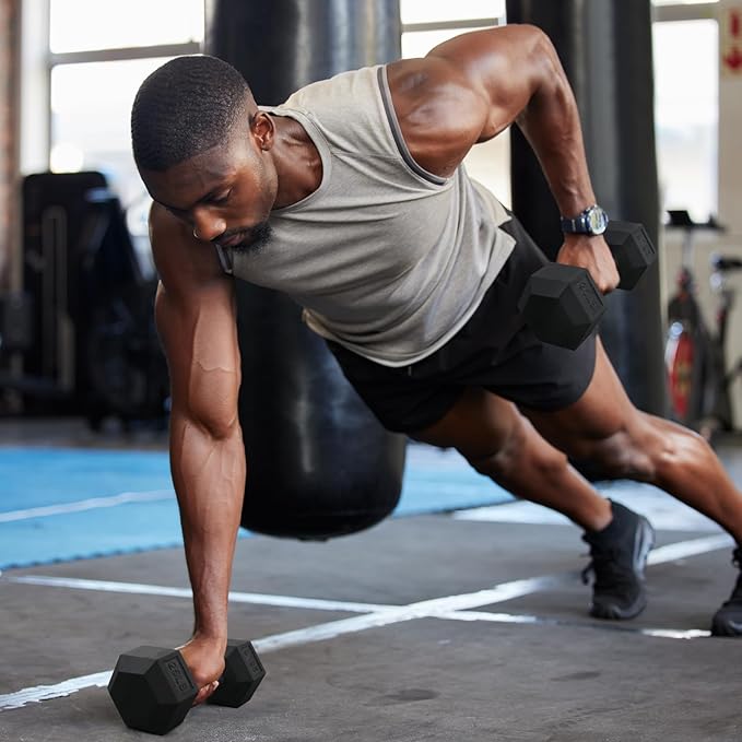 RitFit 250LB/300LB Rubber Hex Dumbbell Sets with Weights Rack, Multiple Color Choices Available, Great Gym Equipment for Home, Strength Training, Workouts