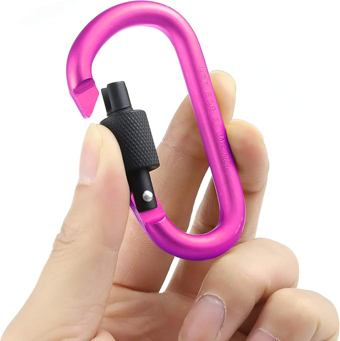 10 Pack Aluminum D Ring Key Rings Hiking Clips Locking Carabiner for Hiking Camping Fishing and Outdoor Use，Clips with Screw Gate Multicolored