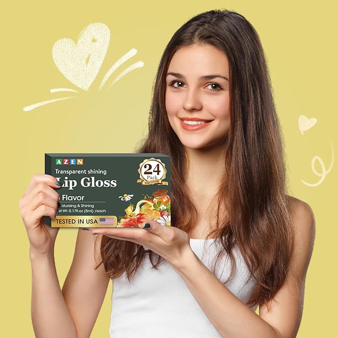 AZEN 24 Pack Lip Gloss Set, Clear Lip Gloss Bulk, Lip Oil for Dry Cracked Lips Moisturizing Hydrating Nourishing with Vitamin E