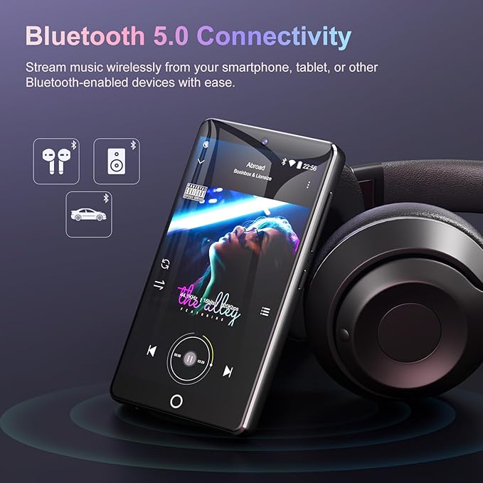 80GB MP3 Player with Bluetooth and Camera, Android 13 OS MP3 & MP4 Player with 4" Touchscreen and Speaker, Spotify Music Player with Audible, FM Radio, Amazon Music, Play Store