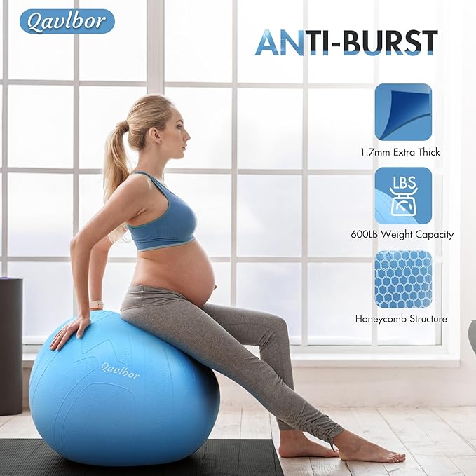 Yoga Ball Pregnancy Ball, 1.7mm Extra Thick Birthing Ball for Pregnancy, 600LB Anti-Burst Exercise Ball for Fitness, Balance, Physical Therapy, Non-Slip Stabil-ity Ball with Bump