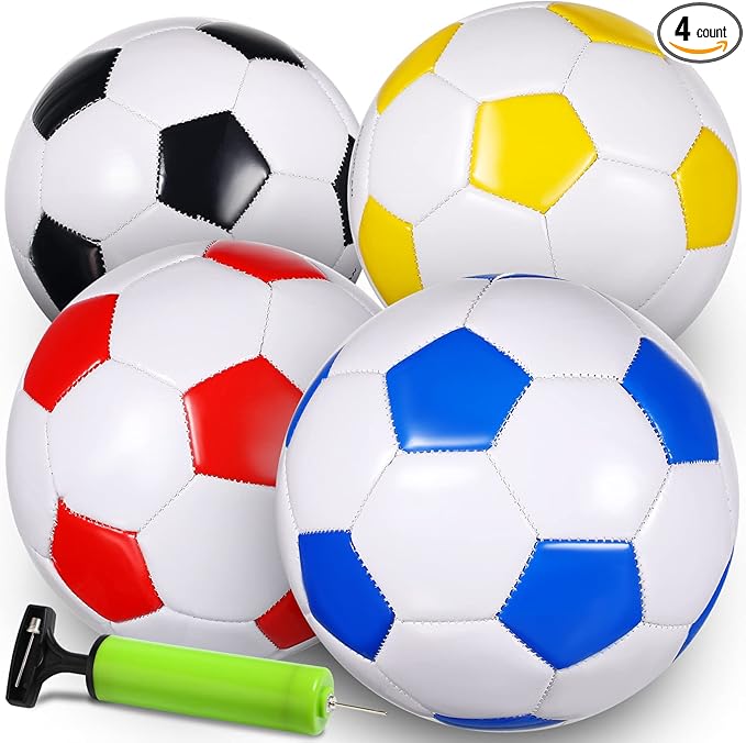 HyDren 4 Pack Soccer Ball with Pump Official Size 4/5 Deflated Soccer Balls Bulk for Outdoor Indoor Practice Training Sport Gift for Kids Boys Teen Youth Adult