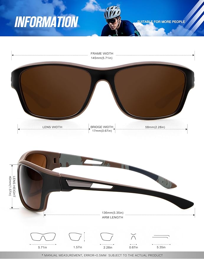 KALIYADI Polarized Sunglasses for Men, Sports Sun Glasses for Driving Cycling Fishing with UV protection