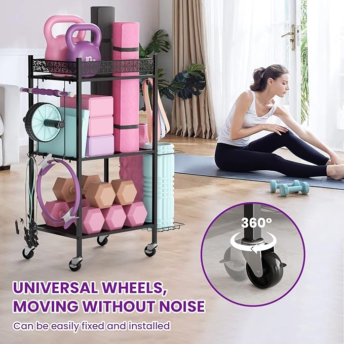 Yoga Mat Storage Rack, Home Gym Storage Rack, VOPEAK Workout Storage for Yoga Mat, Foam Roller, Equipment Gym Storage for Home Exercise and Fitness Gear (Metal)