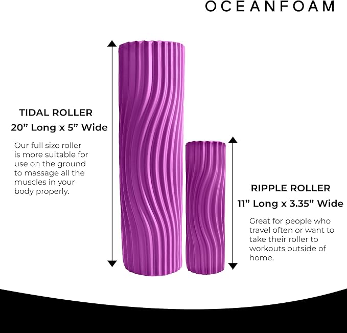 Oceanfoam Tidal Roller - Magenta - Muscle Massage Foam Roller for Back Pain & Stretching - Firm and Ergonomic Wide Wave Textured - Yoga, Athletics, & Wellness - Full Size, 20" x 5"