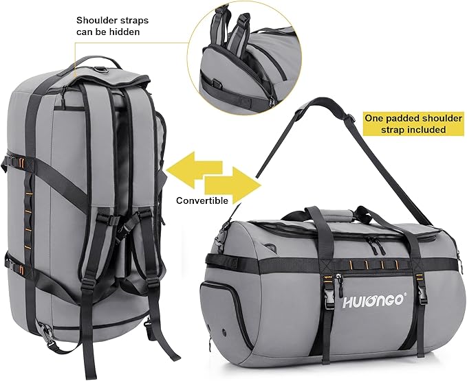 40L/60L/90L Large Waterproof Duffle Bag Backpack for Men, Mens Duffel Backpack Bags for Traveling, Heavy Duty (Grey, 60L)