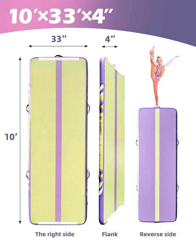 Inflatable Air Gymnastics Mat Training Mats with Air Pump 4/8 inches Thickness Gymnastics Tracks for Home Use/Tumble/Gym/Training/Cheerleading/Yoga/Beach/Park/Water